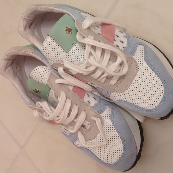 Clover Leather Preppy Sneakers High Tops Back Tops School Sz 36/ US 5 Pastel - Picture 1 of 10